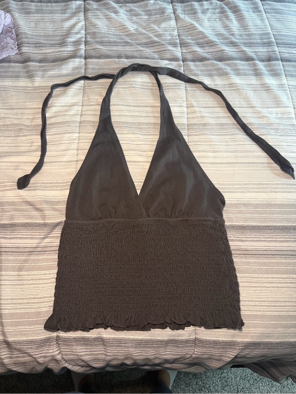American Eagle Outfitters Dark Gray Halter Smocked Tank Top